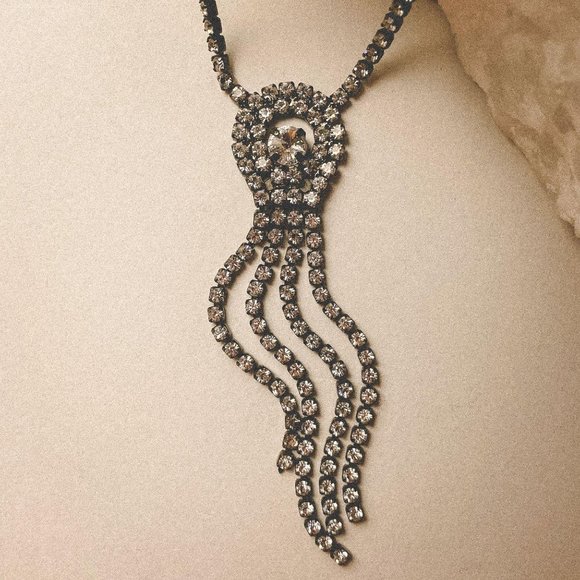 Vintage Furla Italy Rhinestone Tassel Necklace - Picture 3 of 9